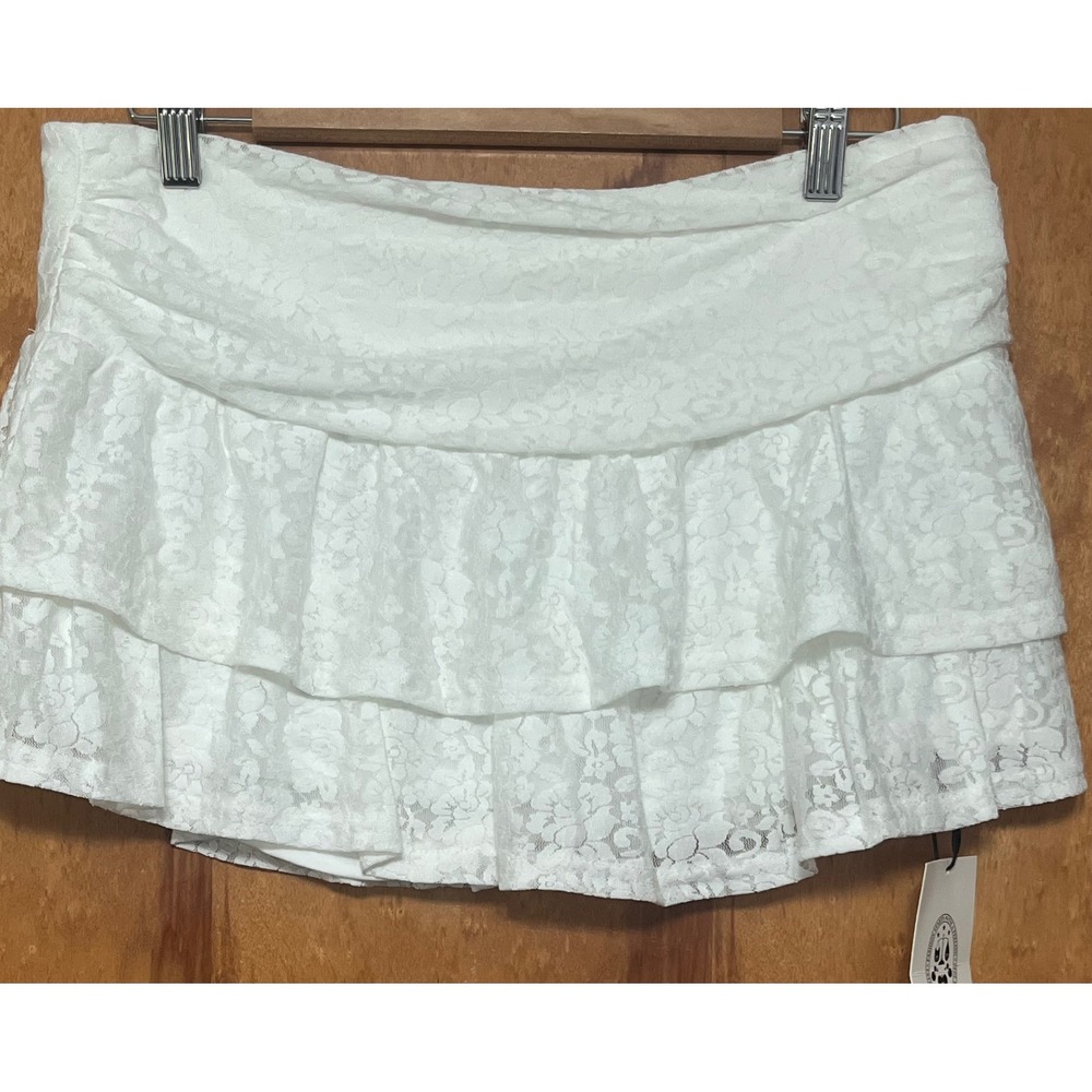 Cider White Floral Lace Tiered Ruffle Mini Skort CD20230221255008MS- L NEW